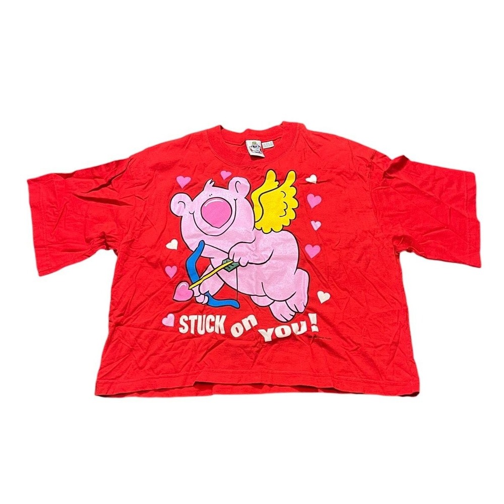 JKB Design Studio T-Shirt Womens L Red Vintage 90s Stuck On You Cupid Graphic